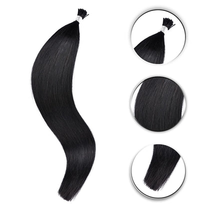 DIYOMO I Tip Hair Extensions Human Hair,Cold Fusion Soft Abnormal Hair Extensions 50 Strands Pre Keratin Bonded, Itip Human Hair Extensions,#1