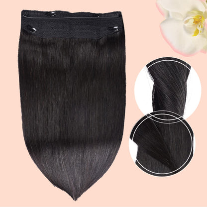 Wire Hair Extensions，DIYOMO Halo Hair Extensions Real Human Hair Natural Black Hair Extensions Transparent Headband Adjustable Size Removable Secure，Hair Halo Extensions for Women,#1B