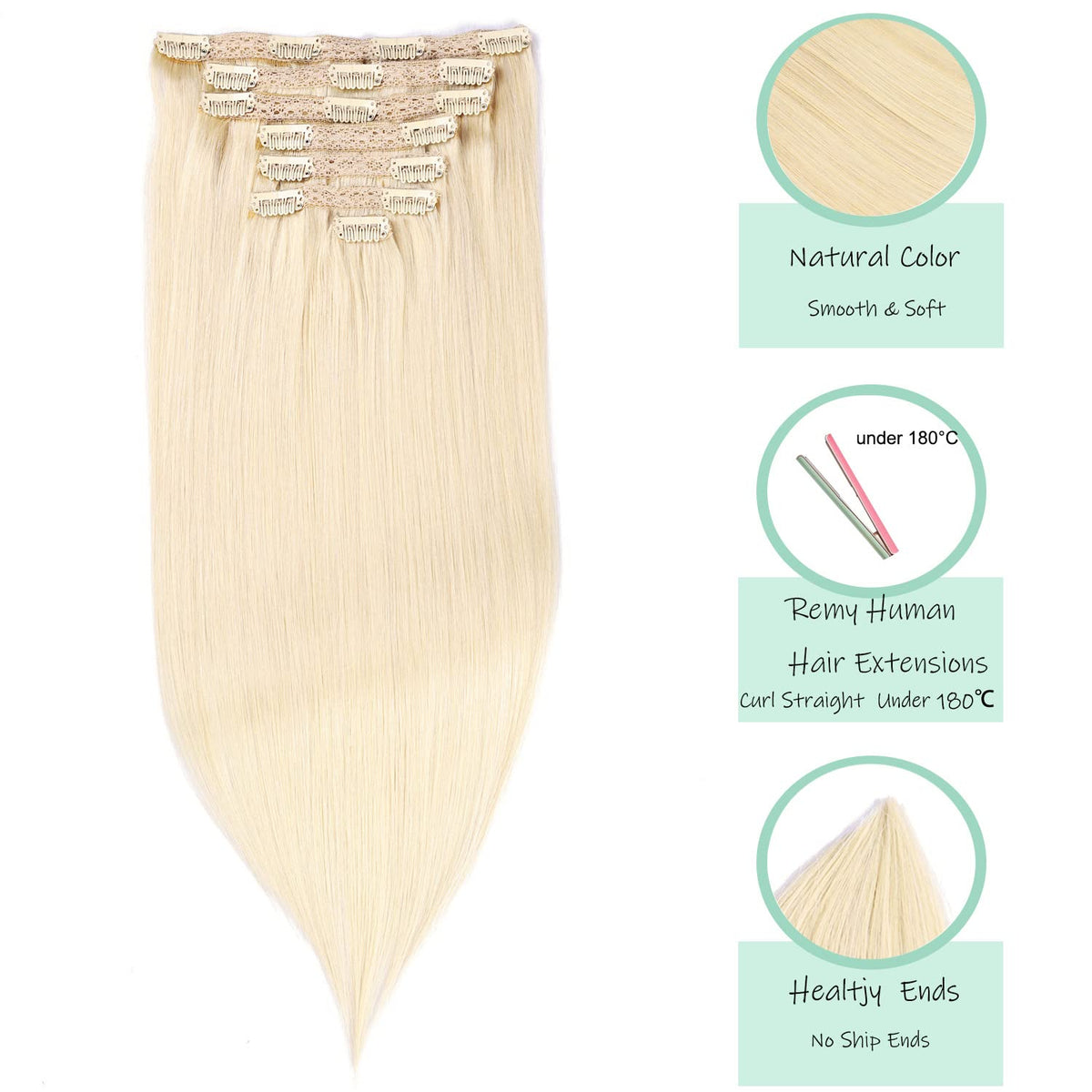 DIYOMO Platinum Blonde Clip in Hair Extensions Real Human Hair Remy Seamless Natural Straight Human Hair Clip ins Thick 120g 7pcs Clip In Hair Extensions Real Human Hair for Women,#60