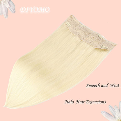 Wire Hair Extensions，DIYOMO Halo Hair Extensions Real Human Hair Hair Extensions Transparent Headband Adjustable Size Removable Secure，Hair Halo Extensions for Women,#60