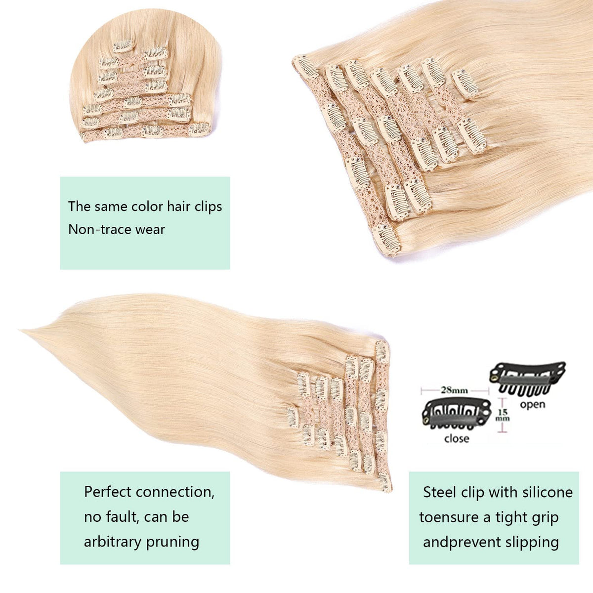 DIYOMO Platinum Blonde Clip in Hair Extensions Real Human Hair Remy Seamless Natural Straight Human Hair Clip ins Thick 120g 7pcs Clip In Hair Extensions Real Human Hair for Women,#60