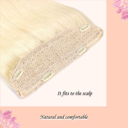 Wire Hair Extensions，DIYOMO Halo Hair Extensions Real Human Hair Hair Extensions Transparent Headband Adjustable Size Removable Secure，Hair Halo Extensions for Women,#60