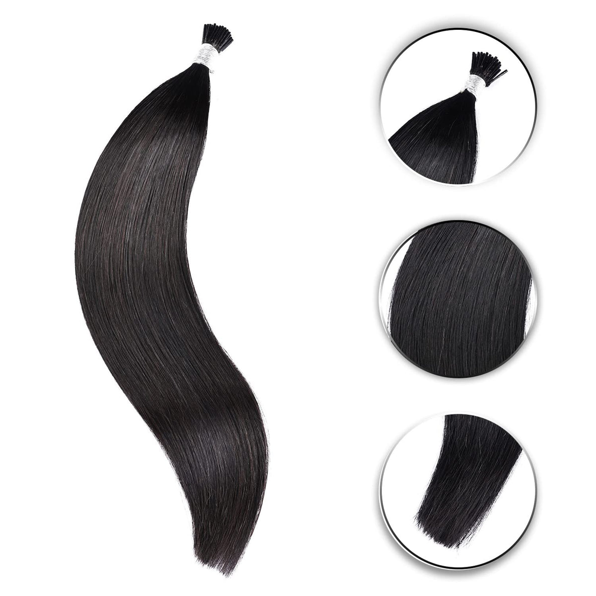 DIYOMO I Tip Hair Extensions Human Hair,Cold Fusion Soft Abnormal Hair Extensions 50 Strands Pre Keratin Bonded, Itip Human Hair Extensions,#1B