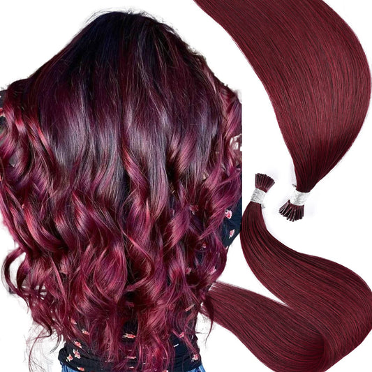 DIYOMO I Tip Hair Extensions Human Hair,Cold Fusion Soft Abnormal Hair Extensions 50 Strands Pre Keratin Bonded, Itip Human Hair Extensions