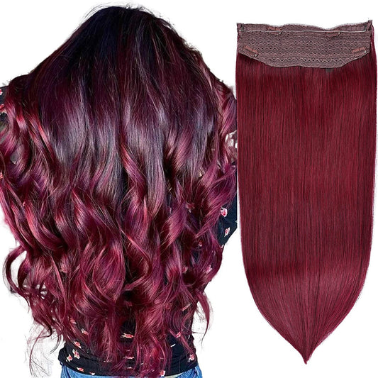 Wire Hair Extensions, DIYOMO Halo Hair Extensions Real Human Hair Hair Extensions Transparent Headband Adjustable Size Removable Secure，Hair Halo Extensions for Women,#99J