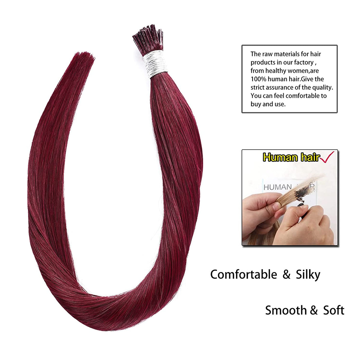 DIYOMO I Tip Hair Extensions Human Hair,Cold Fusion Soft Abnormal Hair Extensions 50 Strands Pre Keratin Bonded, Itip Human Hair Extensions