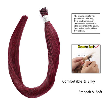 DIYOMO I Tip Hair Extensions Human Hair,Cold Fusion Soft Abnormal Hair Extensions 50 Strands Pre Keratin Bonded, Itip Human Hair Extensions