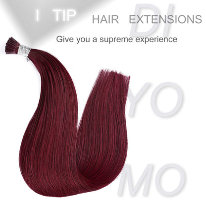 DIYOMO I Tip Hair Extensions Human Hair,Cold Fusion Soft Abnormal Hair Extensions 50 Strands Pre Keratin Bonded, Itip Human Hair Extensions