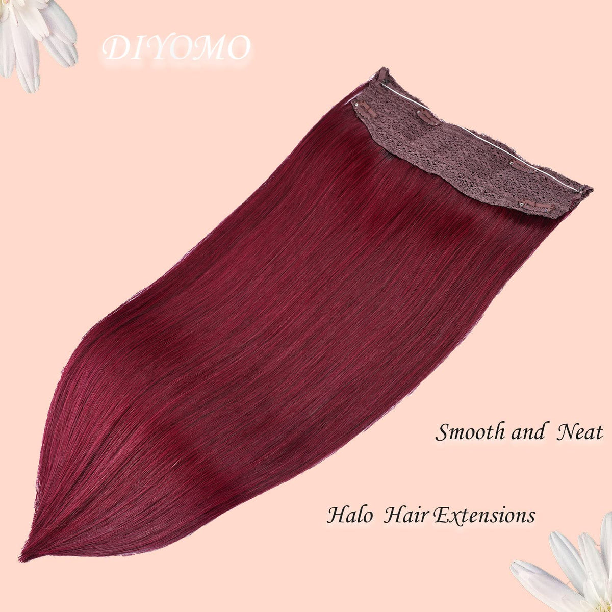 Wire Hair Extensions, DIYOMO Halo Hair Extensions Real Human Hair Hair Extensions Transparent Headband Adjustable Size Removable Secure，Hair Halo Extensions for Women,#99J