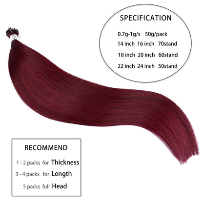 DIYOMO I Tip Hair Extensions Human Hair,Cold Fusion Soft Abnormal Hair Extensions 50 Strands Pre Keratin Bonded, Itip Human Hair Extensions