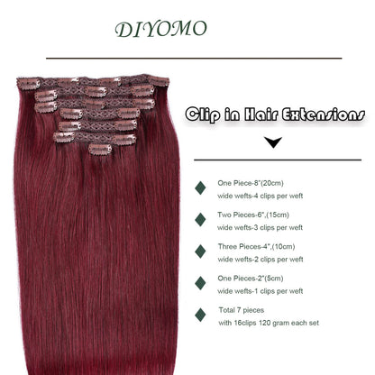 DIYOMO Clip in Hair Extensions Real Human Hair Wine Red 99J Burgundy Dark Red Clip in Human Hair Extensions 120g 7pcs Clip on Hair Extensions Clip Ins