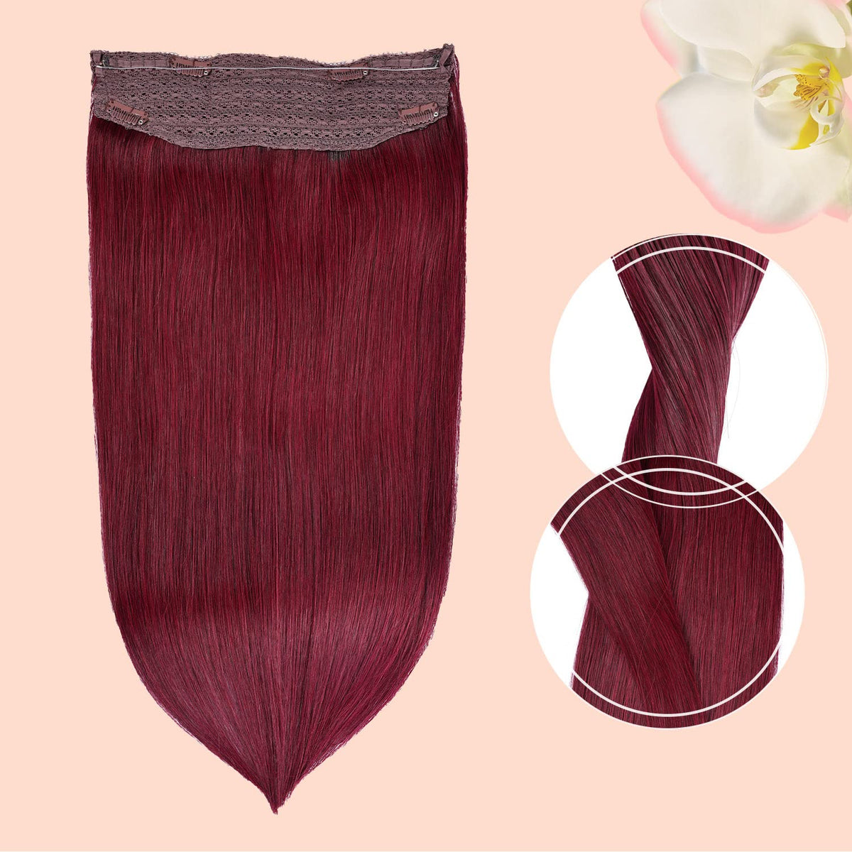 Wire Hair Extensions, DIYOMO Halo Hair Extensions Real Human Hair Hair Extensions Transparent Headband Adjustable Size Removable Secure，Hair Halo Extensions for Women,#99J