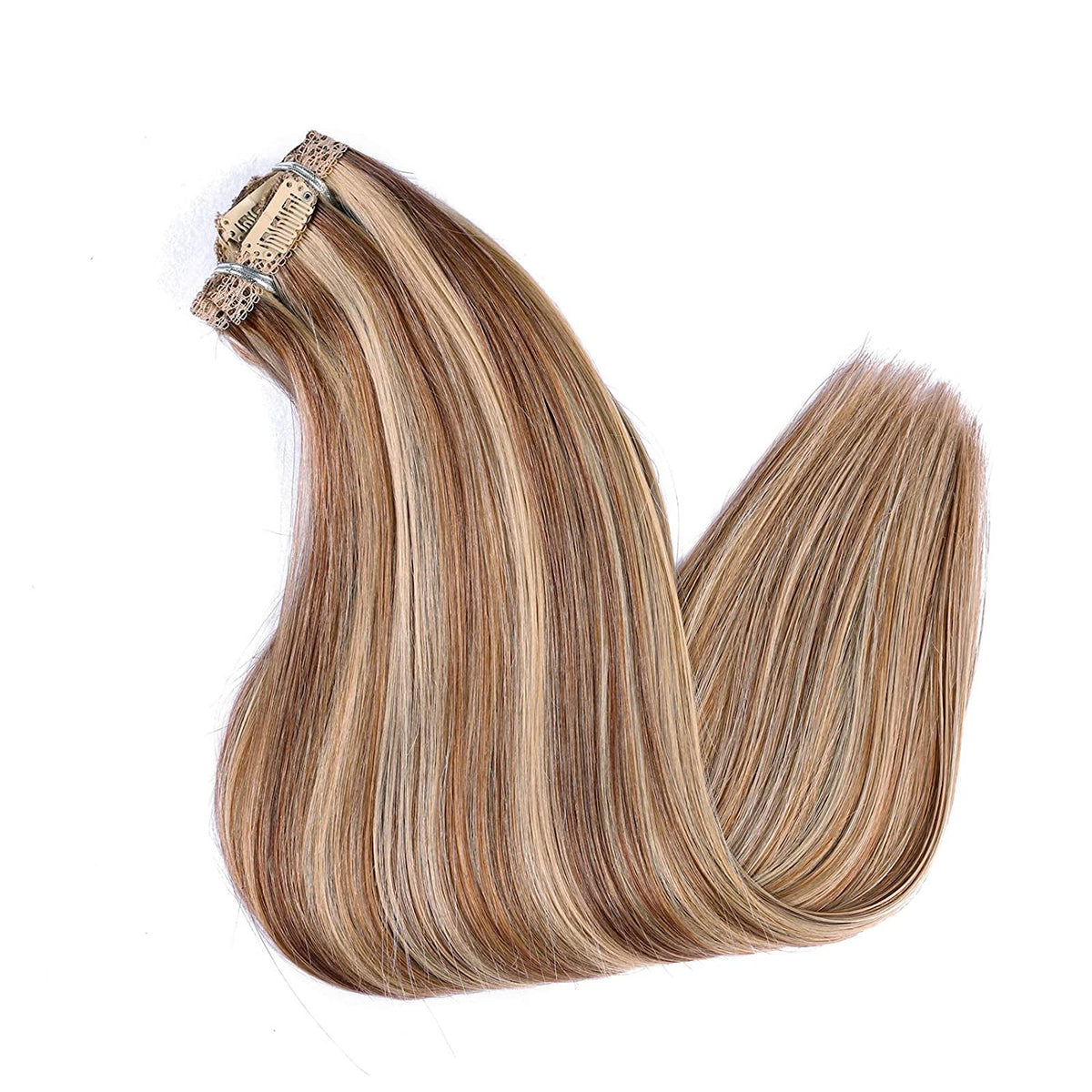 DIYOMO Ash Blonde Highlighted Bleach Blonde Clip in Hair Extensions Real Human Hair Remy Seamless Straight Natural Clip ins Thick 120g 7pcs Clip on Hair Extensions Clip in Human Hair for Women,#P18/613