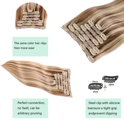 DIYOMO Ash Blonde Highlighted Bleach Blonde Clip in Hair Extensions Real Human Hair Remy Seamless Straight Natural Clip ins Thick 120g 7pcs Clip on Hair Extensions Clip in Human Hair for Women,#P18/613