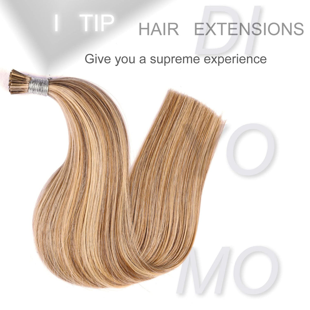 DIYOMO I Tip Hair Extensions Human Hair,Cold Fusion Soft Abnormal Hair Extensions 50 Strands Pre Keratin Bonded, Itip Human Hair Extensions,#P18/613