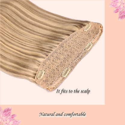 Wire Hair Extensions,DIYOMO Halo Hair Extensions Real Human Hair Hair Extensions Transparent Headband Adjustable Size Removable Secure，Hair Halo Extensions for Women,#P18/613