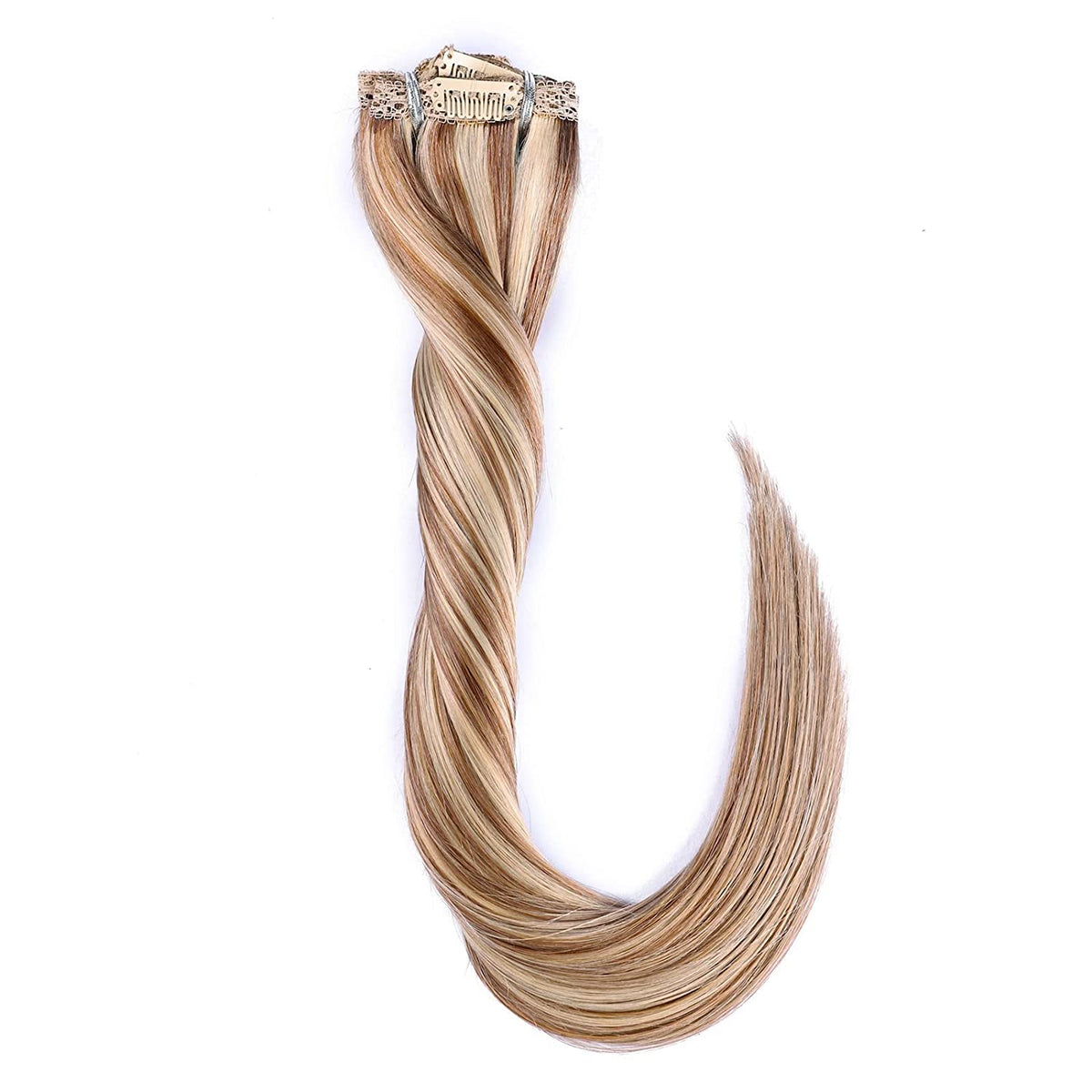 DIYOMO Ash Blonde Highlighted Bleach Blonde Clip in Hair Extensions Real Human Hair Remy Seamless Straight Natural Clip ins Thick 120g 7pcs Clip on Hair Extensions Clip in Human Hair for Women,#P18/613