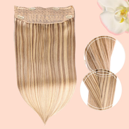 Wire Hair Extensions,DIYOMO Halo Hair Extensions Real Human Hair Hair Extensions Transparent Headband Adjustable Size Removable Secure，Hair Halo Extensions for Women,#P18/613