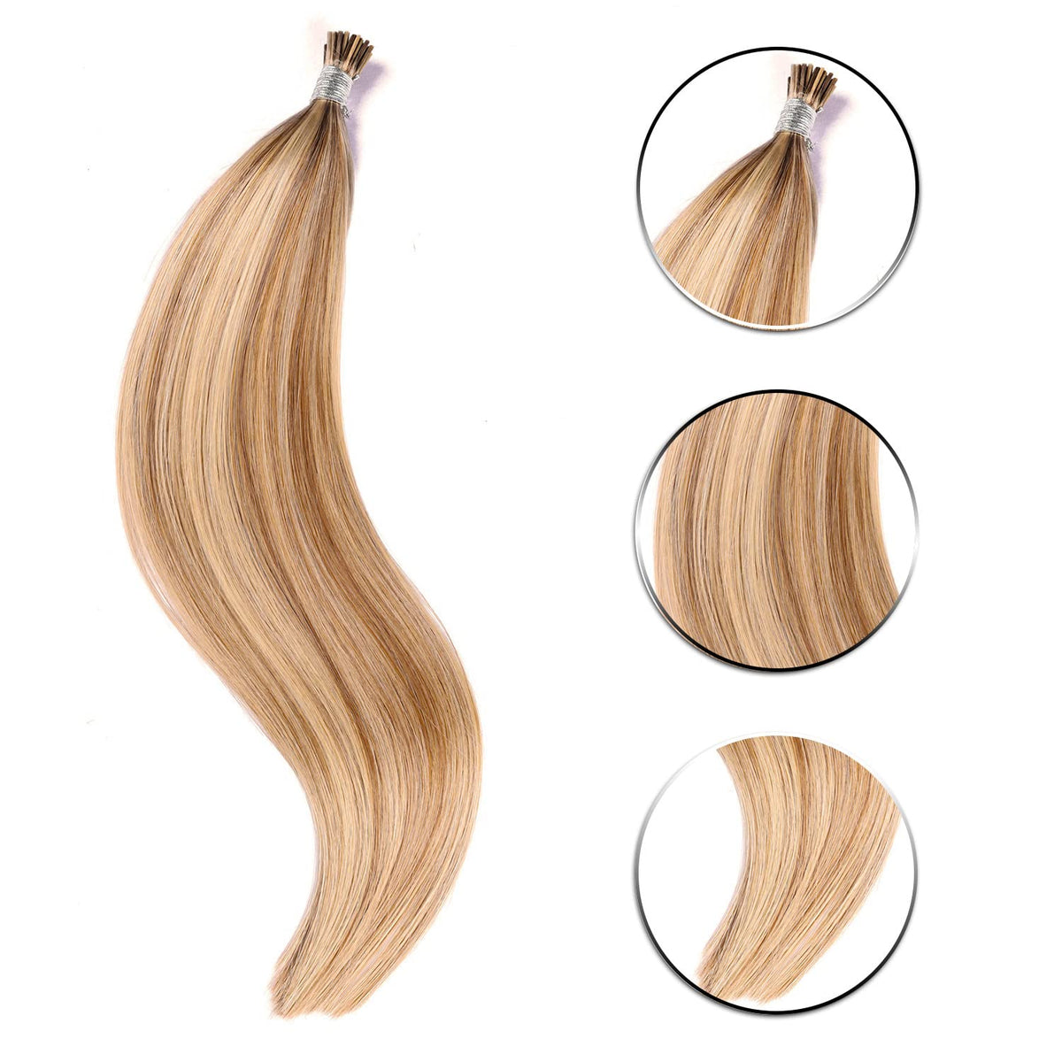 DIYOMO I Tip Hair Extensions Human Hair,Cold Fusion Soft Abnormal Hair Extensions 50 Strands Pre Keratin Bonded, Itip Human Hair Extensions,#P18/613