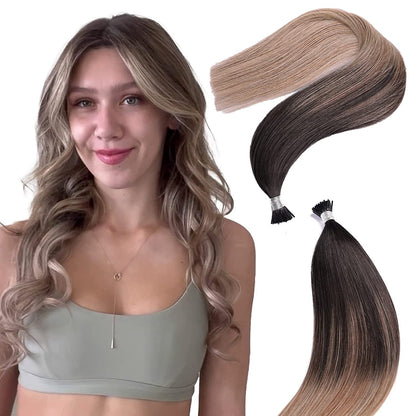 DIYOMO I Tip Hair Extensions Human Hair,Cold Fusion Soft Abnormal Hair Extensions 60 Strands Pre Keratin Bonded, Itip Human Hair Extensions,#T1B-8P/60