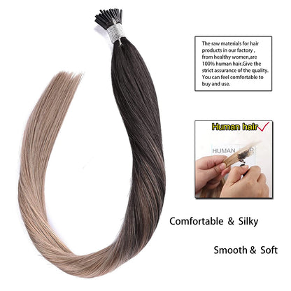 DIYOMO I Tip Hair Extensions Human Hair,Cold Fusion Soft Abnormal Hair Extensions 60 Strands Pre Keratin Bonded, Itip Human Hair Extensions,#T1B-8P/60