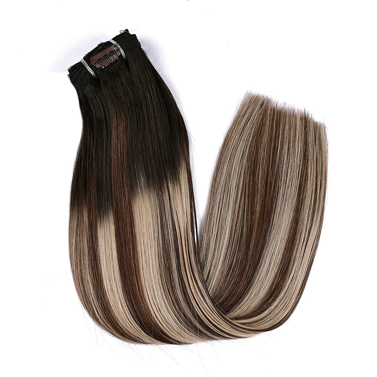 DIYOMO Ash Brown Fading to Dirty Blonde and Ash Blonde Clip in Hair Extensions Real Human Hair Remy Seamless Straight Natural Clip ins Thick 120g 7pcs Clip on Hair Extensions Clip in Human Hair for Women,#T1B-8P/60