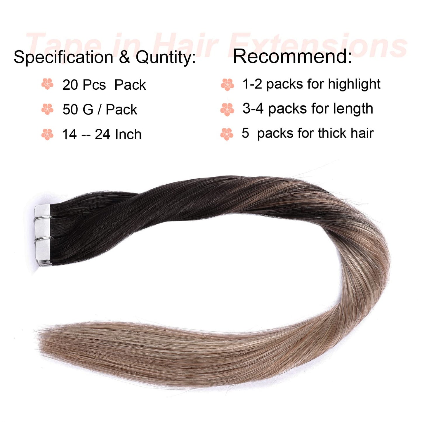 Tape in Hair Extensions Human Hair,DIYOMO #T1B/8P/60 Ash Brown Fading to Dirty Blonde and Ash Blonde Hair Extensions Handcrafted Soft & Smooth Remy Hair Extensions for Women,2.5g/Pcs 50g/Pack