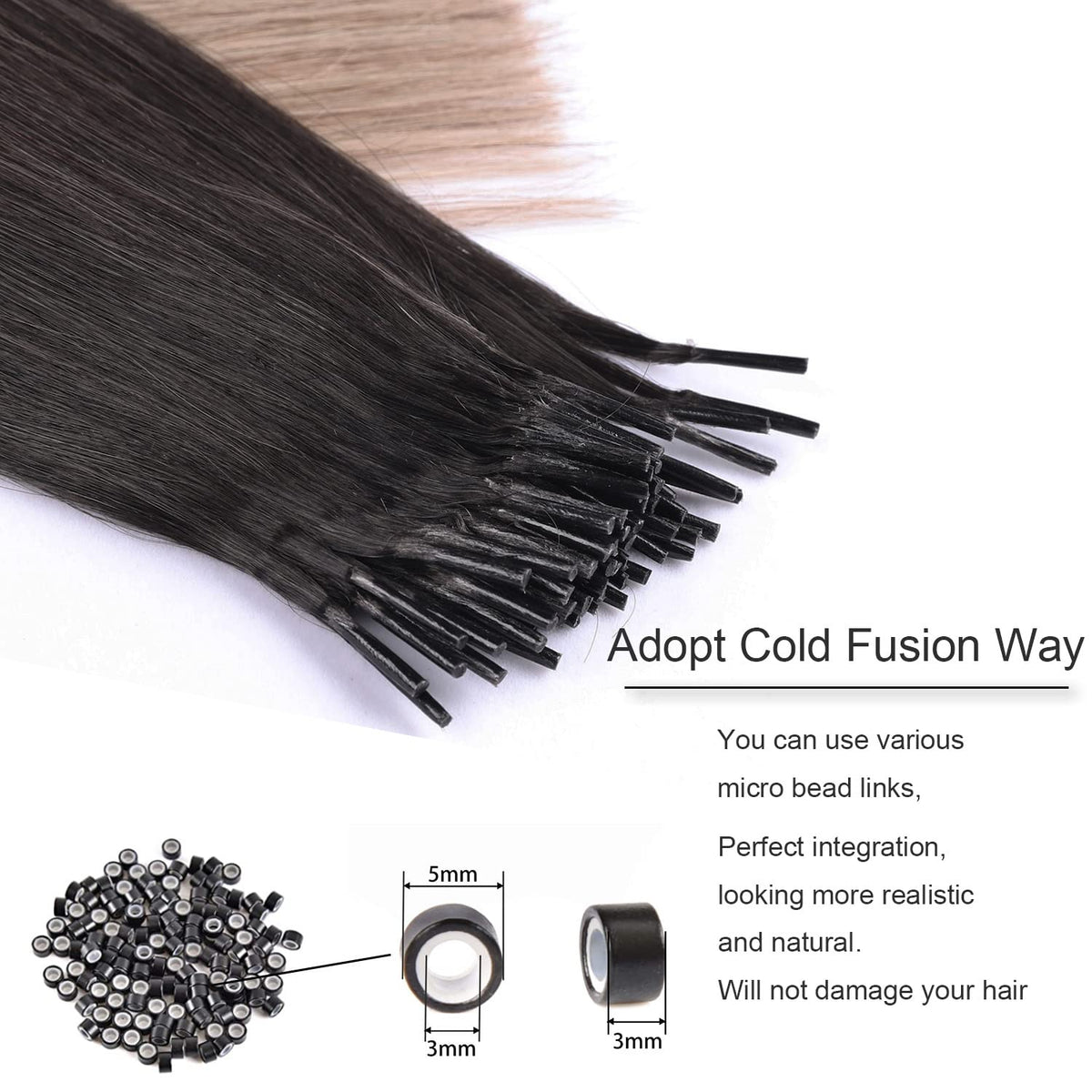 DIYOMO I Tip Hair Extensions Human Hair,Cold Fusion Soft Abnormal Hair Extensions 60 Strands Pre Keratin Bonded, Itip Human Hair Extensions,#T1B-8P/60