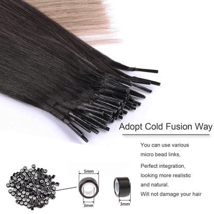 DIYOMO I Tip Hair Extensions Human Hair,Cold Fusion Soft Abnormal Hair Extensions 60 Strands Pre Keratin Bonded, Itip Human Hair Extensions,#T1B-8P/60