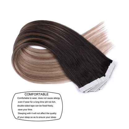 Tape in Hair Extensions Human Hair,DIYOMO #T1B/8P/60 Ash Brown Fading to Dirty Blonde and Ash Blonde Hair Extensions Handcrafted Soft & Smooth Remy Hair Extensions for Women,2.5g/Pcs 50g/Pack