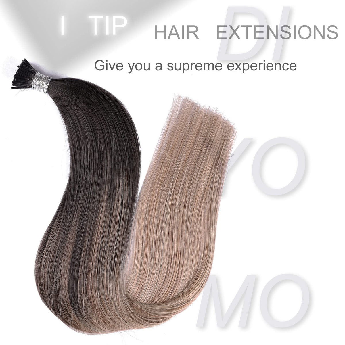 DIYOMO I Tip Hair Extensions Human Hair,Cold Fusion Soft Abnormal Hair Extensions 60 Strands Pre Keratin Bonded, Itip Human Hair Extensions,#T1B-8P/60