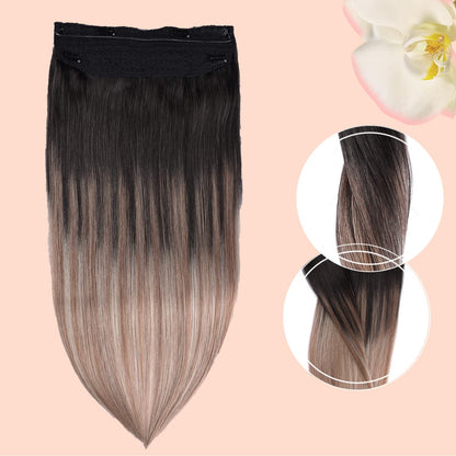 Wire Hair Extensions,DIYOMO Halo Hair Extensions Real Human Hair Hair Extensions Transparent Headband Adjustable Size Removable Secure，Hair Halo Extensions for Women,#T1B-8P/60