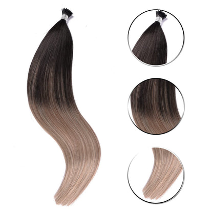 DIYOMO I Tip Hair Extensions Human Hair,Cold Fusion Soft Abnormal Hair Extensions 60 Strands Pre Keratin Bonded, Itip Human Hair Extensions,#T1B-8P/60