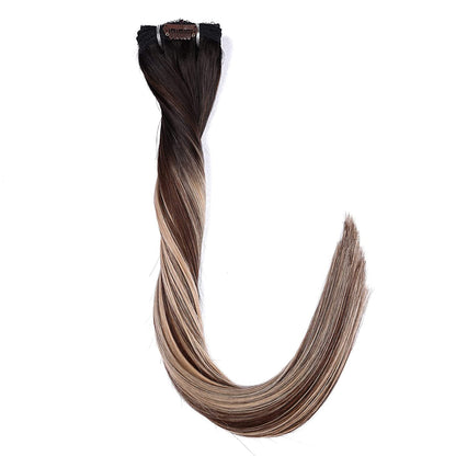DIYOMO Ash Brown Fading to Dirty Blonde and Ash Blonde Clip in Hair Extensions Real Human Hair Remy Seamless Straight Natural Clip ins Thick 120g 7pcs Clip on Hair Extensions Clip in Human Hair for Women,#T1B-8P/60