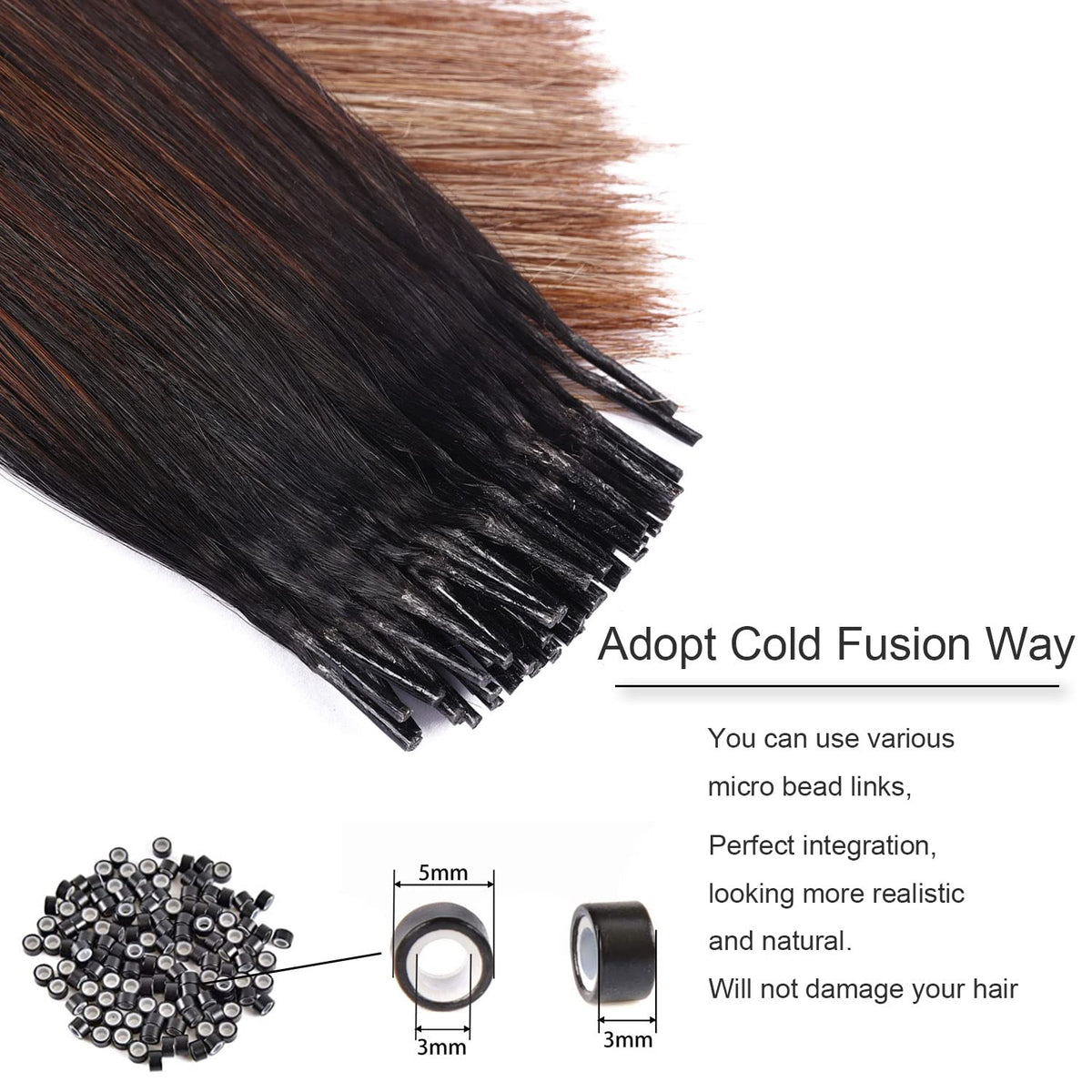 DIYOMO I Tip Hair Extensions Human Hair,Cold Fusion Soft Abnormal Hair Extensions 50 Strands Pre Keratin Bonded, Itip Human Hair Extensions,#1B/4/27