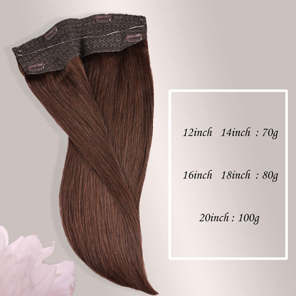 Wire Hair Extensions，DIYOMO Halo Hair Extensions Real Human Hair Auburn Medium Brown Hair Extensions Transparent Headband Adjustable Size Removable Secure，Hair Halo Extensions for Women,#4