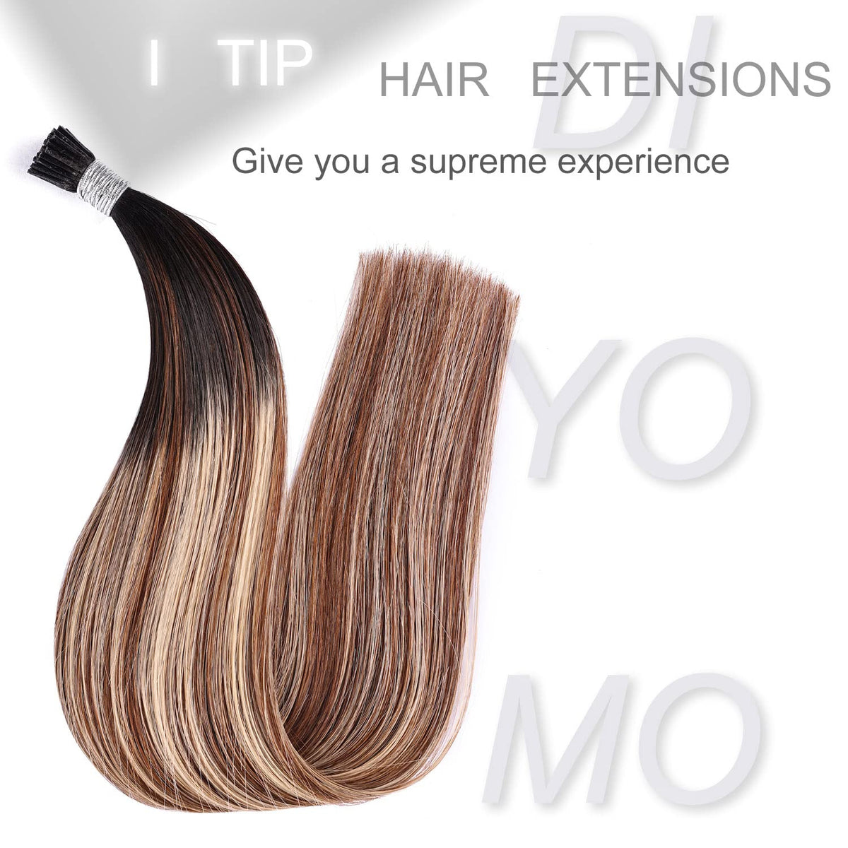 DIYOMO I Tip Hair Extensions Human Hair,Cold Fusion Soft Abnormal Hair Extensions 50 Strands Pre Keratin Bonded, Itip Human Hair Extensions,#1B/4/27