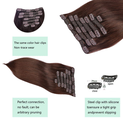 DIYOMO Auburn Medium Brown Clip in Hair Extensions Real Human Hair Remy Seamless Human Hair Clip ins 120g 7pcs Clip In Hair Extensions Real Human Hair for Women,#4