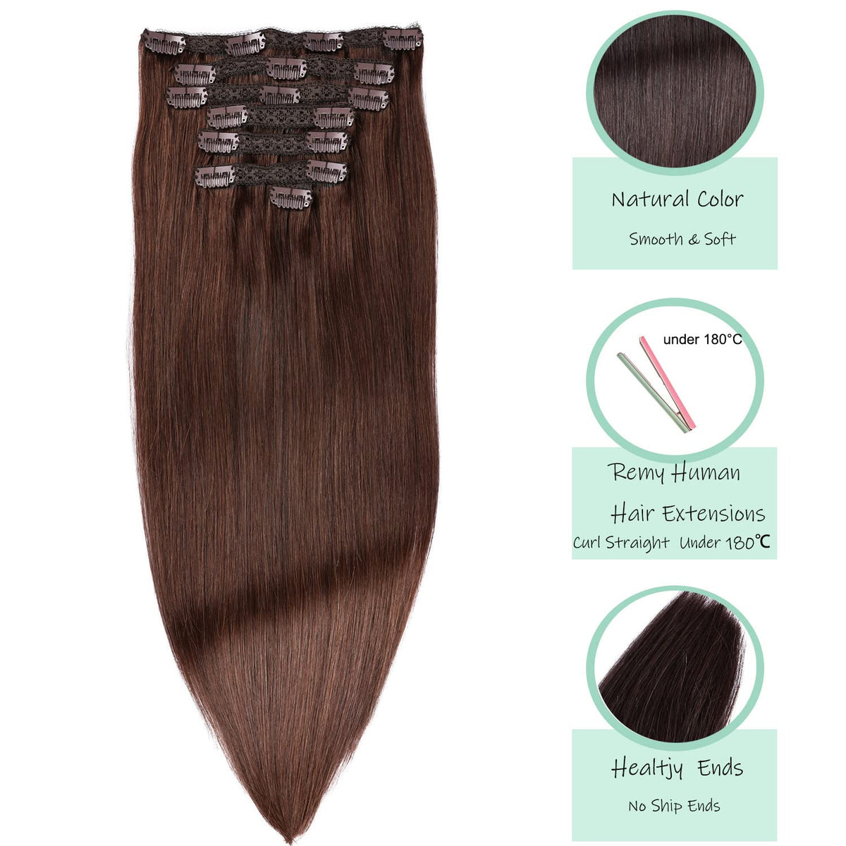 DIYOMO Auburn Medium Brown Clip in Hair Extensions Real Human Hair Remy Seamless Human Hair Clip ins 120g 7pcs Clip In Hair Extensions Real Human Hair for Women,#4