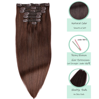 DIYOMO Auburn Medium Brown Clip in Hair Extensions Real Human Hair Remy Seamless Human Hair Clip ins 120g 7pcs Clip In Hair Extensions Real Human Hair for Women,#4