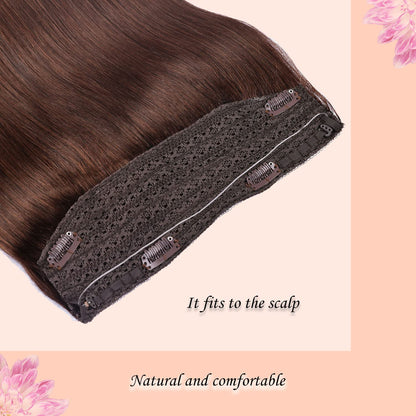 Wire Hair Extensions，DIYOMO Halo Hair Extensions Real Human Hair Auburn Medium Brown Hair Extensions Transparent Headband Adjustable Size Removable Secure，Hair Halo Extensions for Women,#4