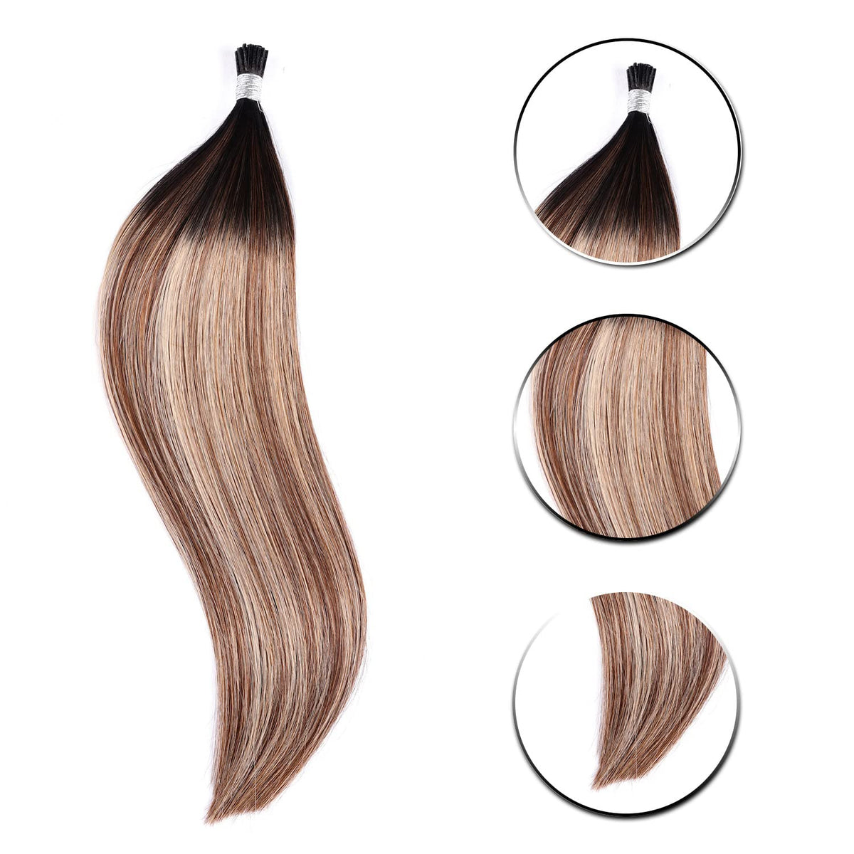 DIYOMO I Tip Hair Extensions Human Hair,Cold Fusion Soft Abnormal Hair Extensions 50 Strands Pre Keratin Bonded, Itip Human Hair Extensions,#1B/4/27