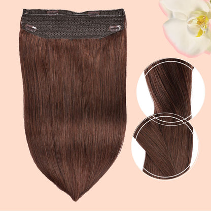 Wire Hair Extensions，DIYOMO Halo Hair Extensions Real Human Hair Auburn Medium Brown Hair Extensions Transparent Headband Adjustable Size Removable Secure，Hair Halo Extensions for Women,#4