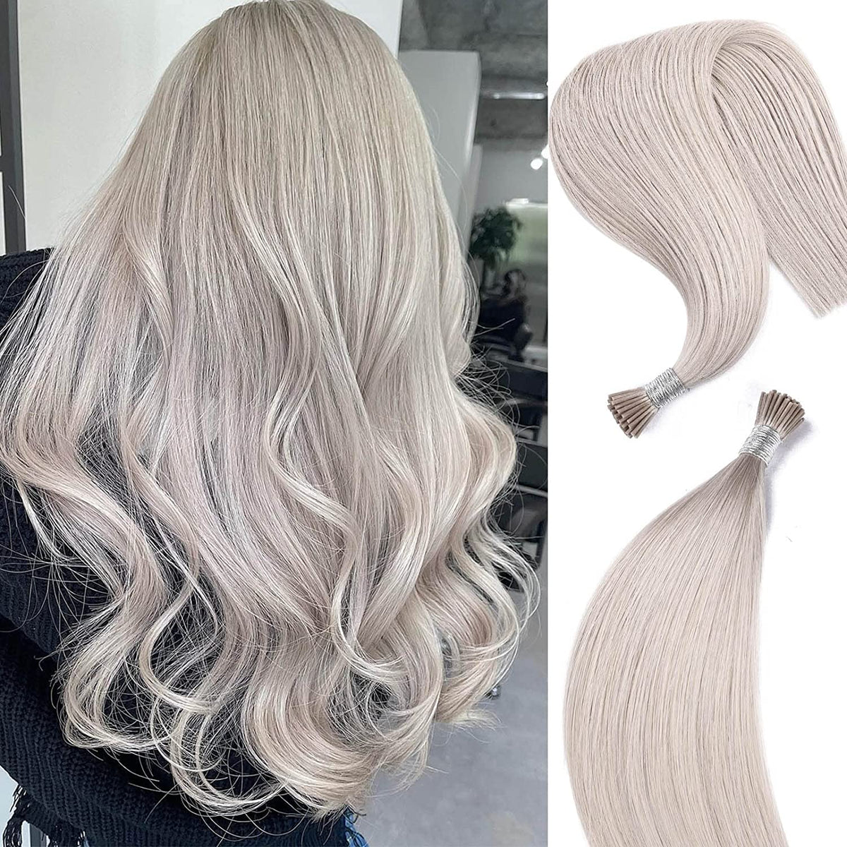DIYOMO I Tip Hair Extensions Human Hair,Cold Fusion Soft Abnormal Hair Extensions 50 Strands Pre Keratin Bonded, Itip Human Hair Extensions,#60A