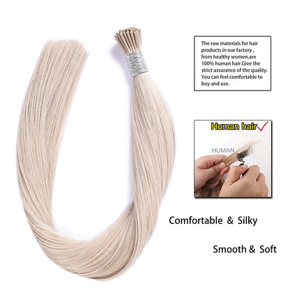 DIYOMO I Tip Hair Extensions Human Hair,Cold Fusion Soft Abnormal Hair Extensions 50 Strands Pre Keratin Bonded, Itip Human Hair Extensions,#60A