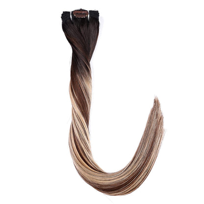 DIYOMO Black to Chocolate Brown and Caramel Blonde Clip in Hair Extensions Real Human Hair Remy Seamless Straight Natural Clip ins Thick 120g 7pcs Clip on Hair Extensions Clip in Human Hair for Women,#1B/4/27