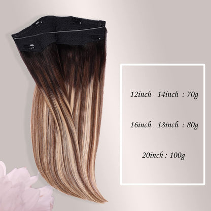 Wire Hair Extensions,DIYOMO Halo Hair Extensions Real Human Hair Hair Extensions Transparent Headband Adjustable Size Removable Secure，Hair Halo Extensions for Women,#1B/4/27