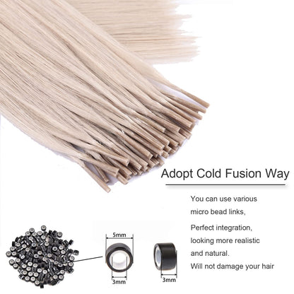 DIYOMO I Tip Hair Extensions Human Hair,Cold Fusion Soft Abnormal Hair Extensions 50 Strands Pre Keratin Bonded, Itip Human Hair Extensions,#60A