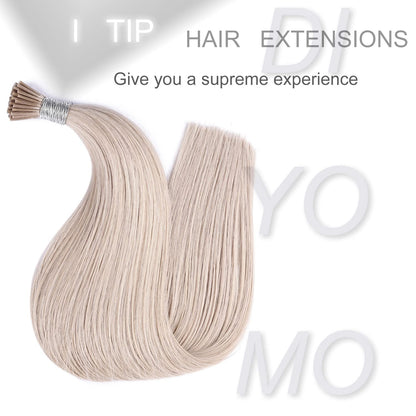 DIYOMO I Tip Hair Extensions Human Hair,Cold Fusion Soft Abnormal Hair Extensions 50 Strands Pre Keratin Bonded, Itip Human Hair Extensions,#60A