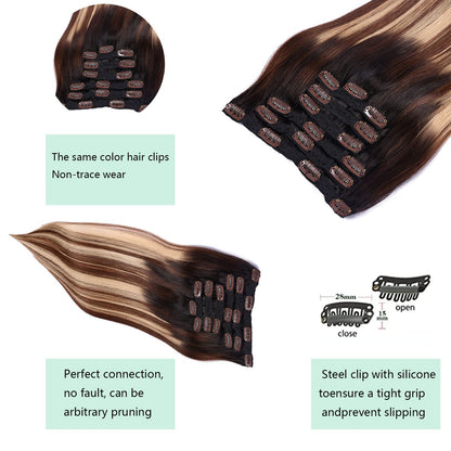 DIYOMO Black to Chocolate Brown and Caramel Blonde Clip in Hair Extensions Real Human Hair Remy Seamless Straight Natural Clip ins Thick 120g 7pcs Clip on Hair Extensions Clip in Human Hair for Women,#1B/4/27